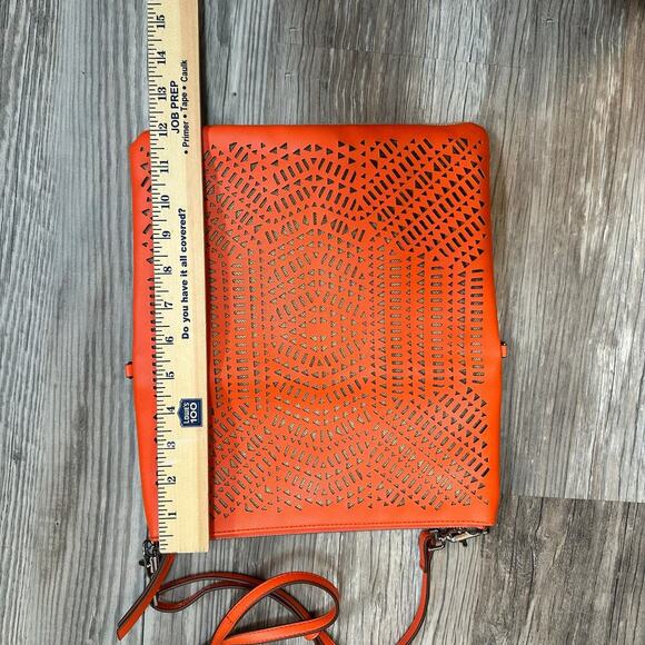 Stella & Dot Waverly Petite Crossbody Fresh Orange Linen Clutch Vegan‎ Leather - Picture 8 of 8